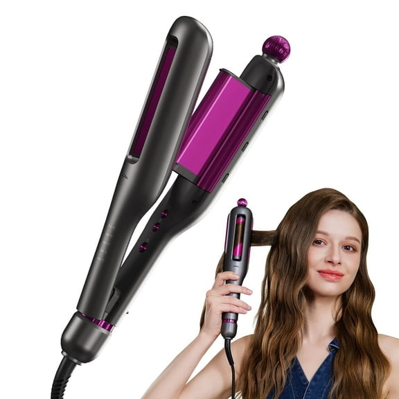 SKG Hair Crimper for Women, 4-in-1 Beach Waves Curling Iron (0.87"/1"/1.25"/1.38"), Adjustable Temp, Anti-Scald, Ionic Ceramic Barrel