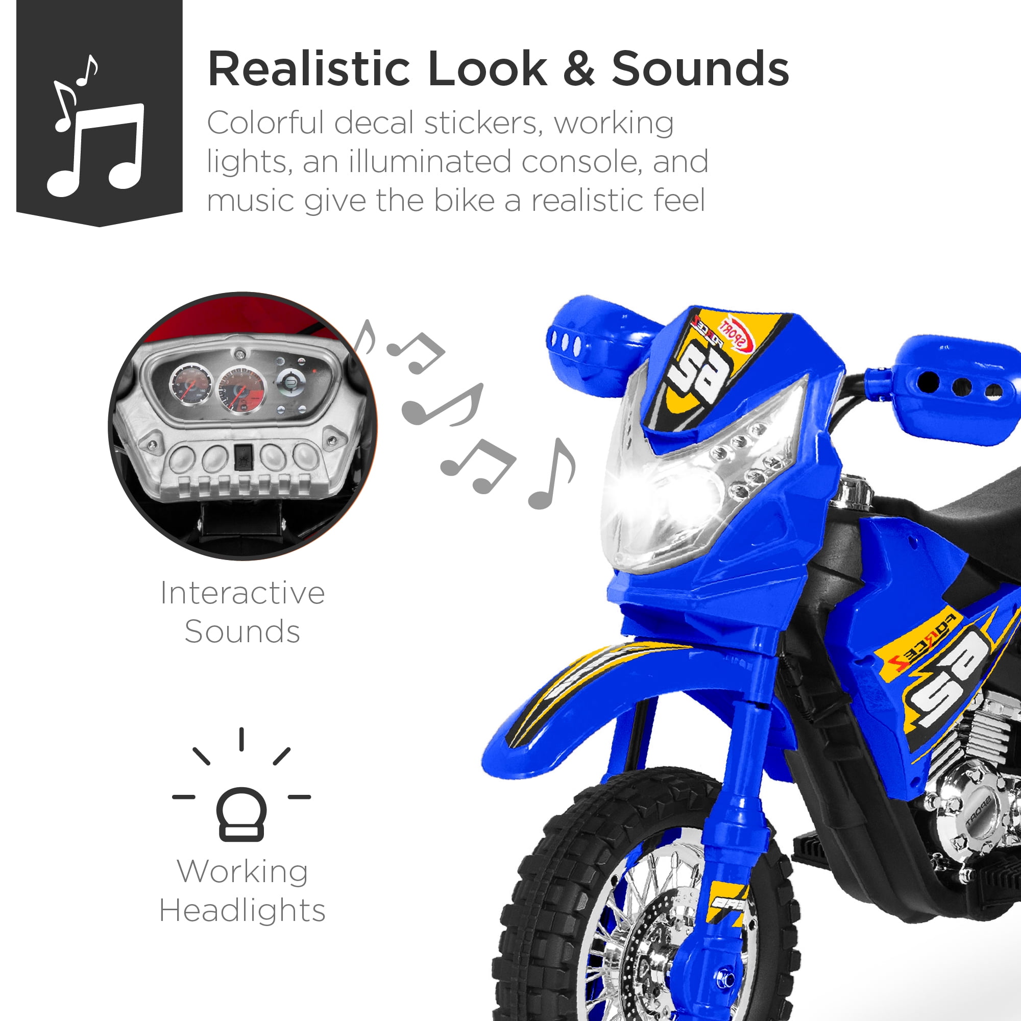 Best Choice Products 6V Kids Electric Battery Powered Ride On Motorcycle w/ Training Wheels, Lights, Music - Blue