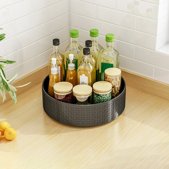 Fiudx Organizador de Especias de Acero, con Plataforma Giratoria de 360°, Base Antideslizante, Fácil Acceso, Ideal para Cocina y Baño, Acero Al Carbono Inoxidable, Diseño Giratorio Estable, Ahorra Es