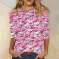 thumbnail image 2 of 3/4 Sleeve Shirts for Womens Valentines Days Tops Plus Size Crewneck Tee Cute 3D Heart Print Blouse, 2 of 5