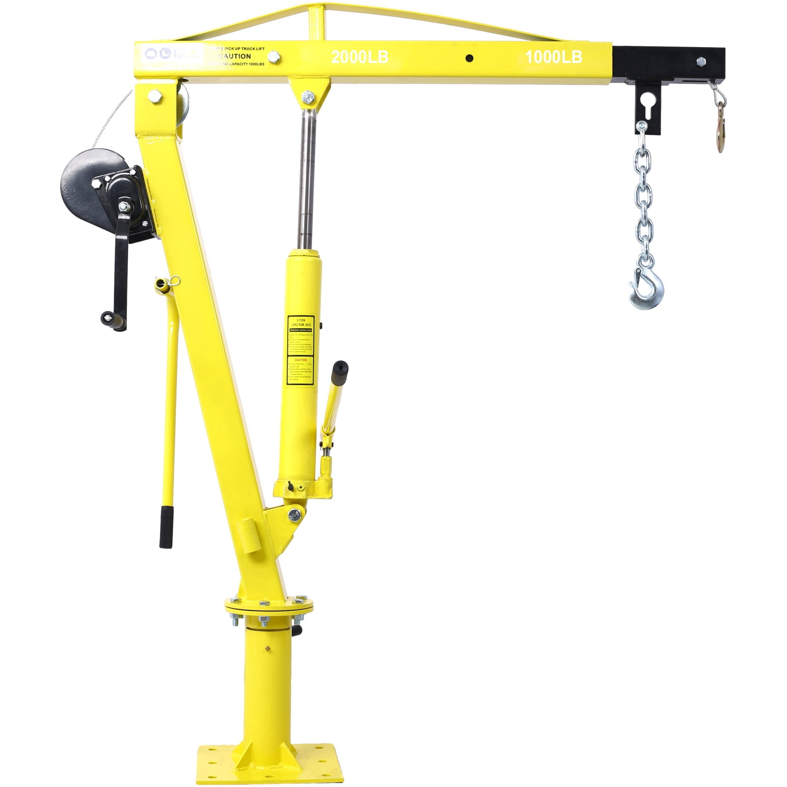Hydraulic Pickup Truck Crane with Hand Winch, 2000LB Capacity Adjustable Boom Hoist with 360° Rotation