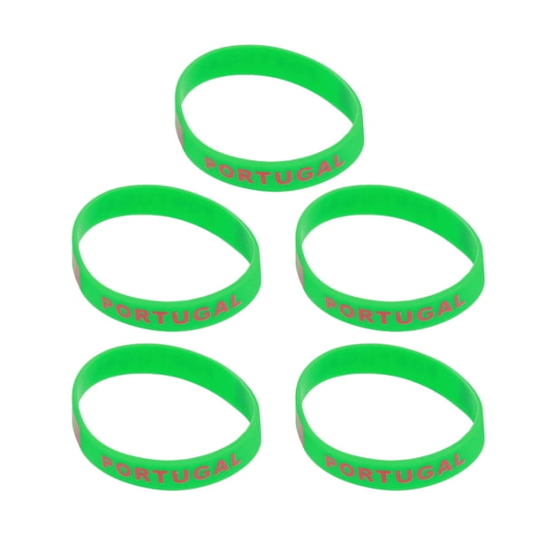 Pulsera impresa con bandera de país de 5 piezas Pulsera deportiva de silicona elegante Pulsera de anillo de mano para juego deportivo Partido de fútbol (Portugal)
