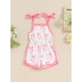 thumbnail image 5 of Aojekbee Little Girl Overalls Bow Print Neck Tie-Up Spaghetti Strap Shorts Jumpsuit Toddler Sleeveless Romper for Summer, 5 of 10