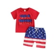thumbnail image 3 of Toddler Boys Memorial Day Outfits Letter Embroidery T-Shirt and Elastic Star Stripe Shorts for 2 Piece Clothes Set, 3 of 10