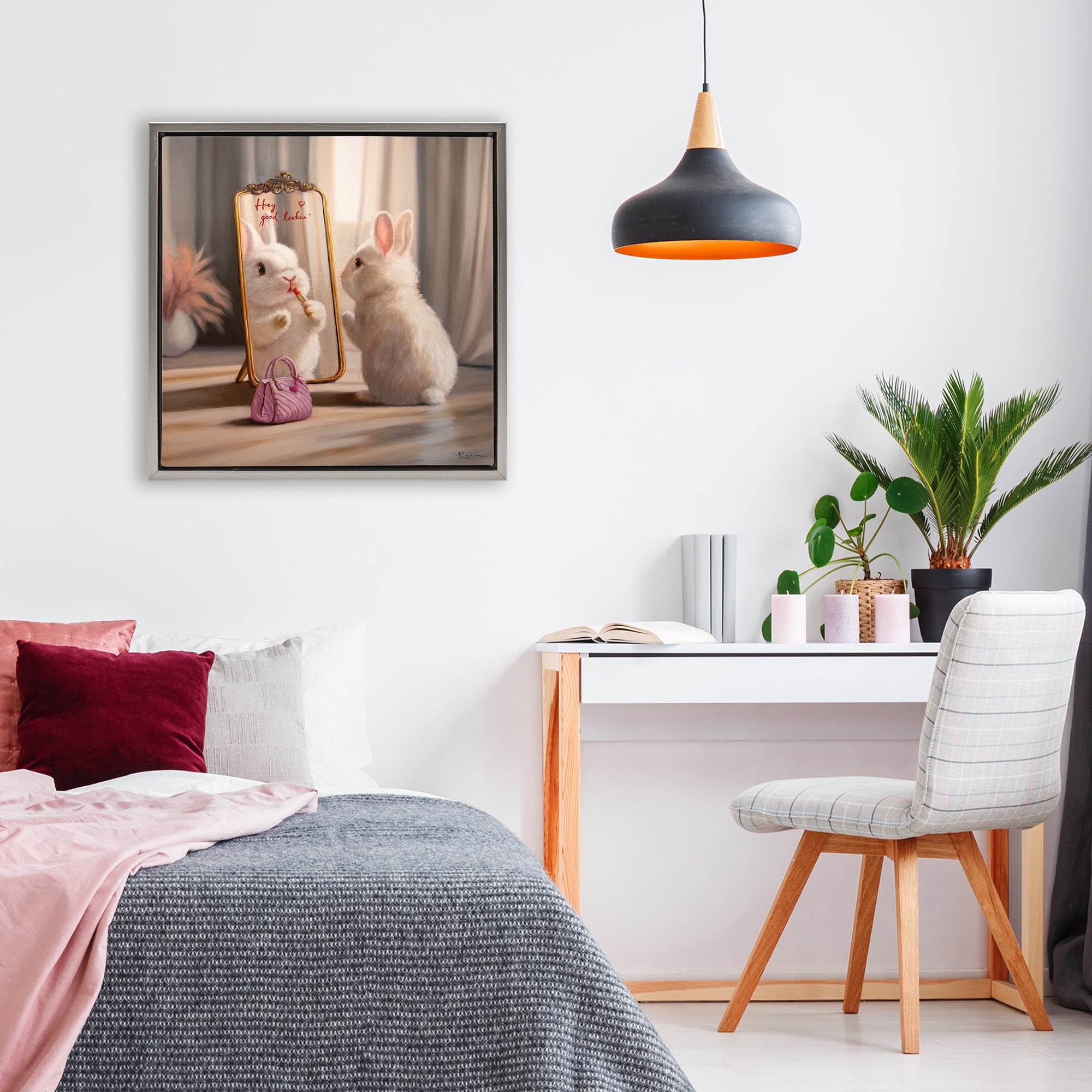 Stupell Industries Final Touch Makeup Bunny Gray Framed Floater Canvas Wall Art, design by Lucia Heffernan