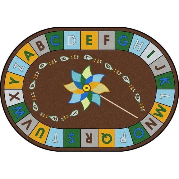 Joy Carpets  Alphabet Pinwheel Classroom Circle Time Oval Rug Earthtone - 7 ft. 8 in. x 10 ft. 9 in.