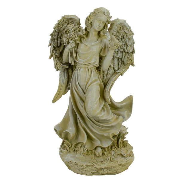 Northlight Heavenly Gardens Angel with Bird and Bouquet Outdoor Garden ...