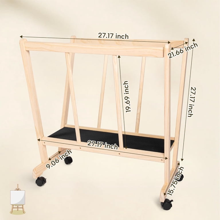 Falling In Art Large Wooden Print Rack With Casters - Drying & Display Rack For Canvas, Posters, Artwork (Black)