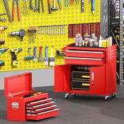 SUNCROWN 8-Drawer Metal Tool Chest, Rolling Tool Cart with Wheels,2 in 1 Detachable Tool Cabinets,Tool Box,Liners and Locking System for Garage,Warehouse,Workshop, Barbershop(Red)