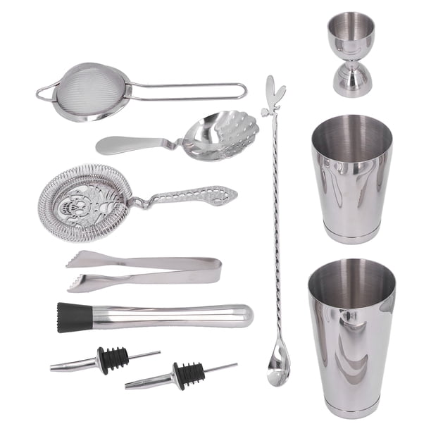 JUEGO DE BARRA DE 11 PIZAS, JUEGO DE COCOCTELERA, HERRAMENTAS MEZCLADORAS DE BIDBAS DE ACERO INOXIDABLE, KIT DE BARMAN QUE Incluye Taza Coctelera, Cuchara Mezcladora, Coladero,