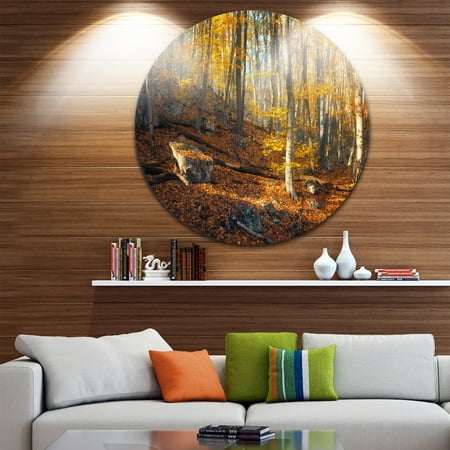 Leaf Design Wall Grille - DESIGN ART Designart 'Crimean Mountains Yellow Leaves' Landscape Photo Disc Metal Wall Art