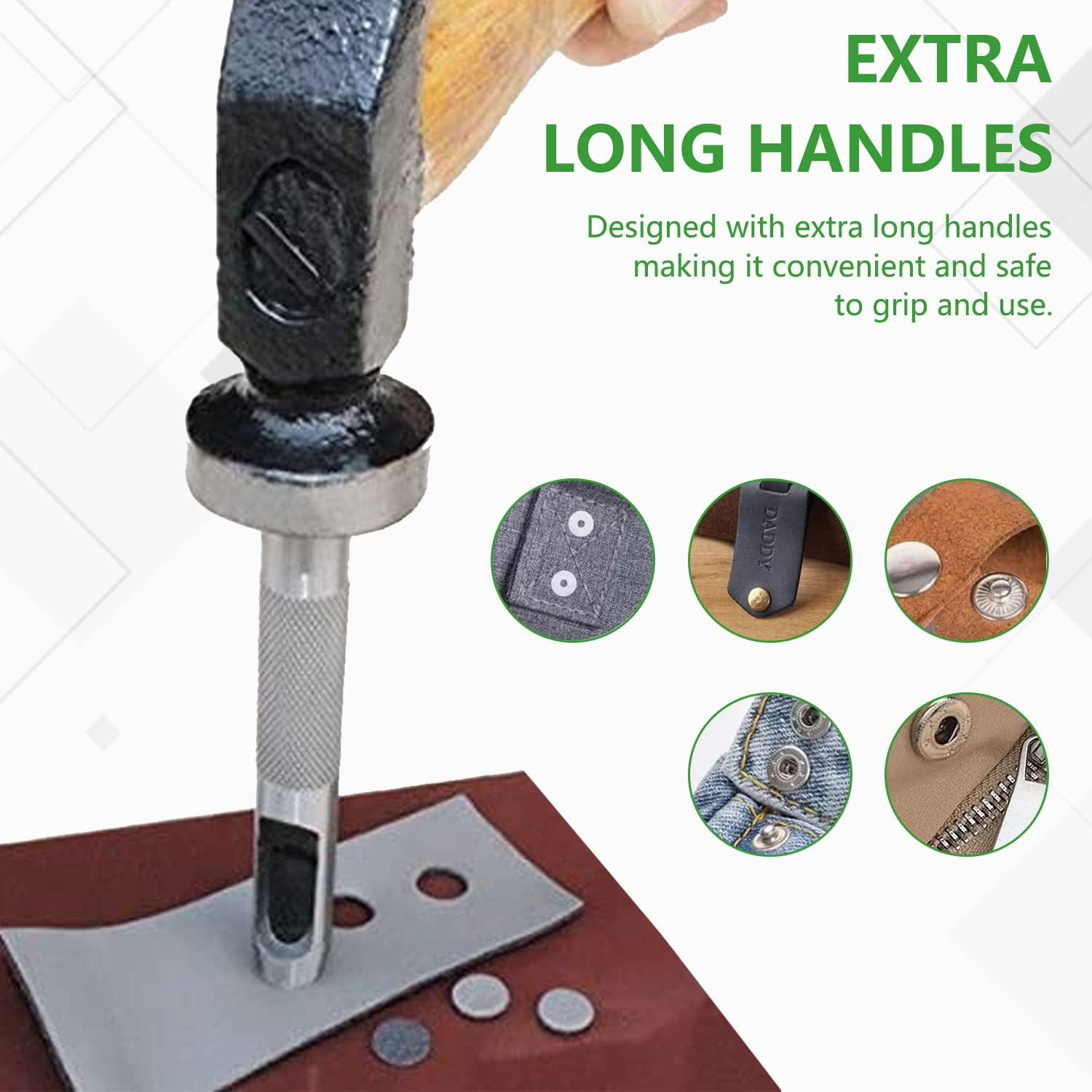 11pcs Punch Tool Punch Snap Kit, Leather Craft Snap Fastener Setter Rivet Setting Round Hole Punch Die Tools for Punch Hole and Install Rivet Button (Rivet Setter with Base)