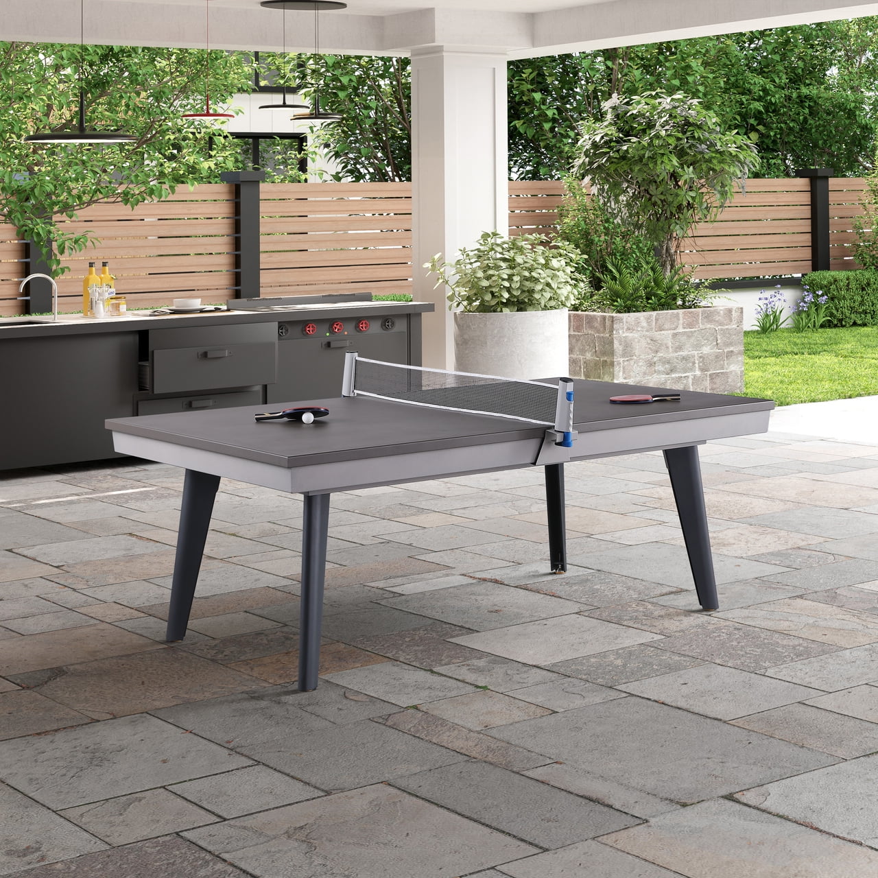 Playcraft Santorini 7’ Outdoor Slate Pool Table with Dining Top and Ping Pong