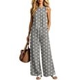 thumbnail image 5 of Women's Polka Dot Two Piece Matching Suit Crew Neck Sleeveless Top and High Waist Wide Leg Pocket Pants Light Thin Streetwear Casual Outfit Gray, 5 of 6