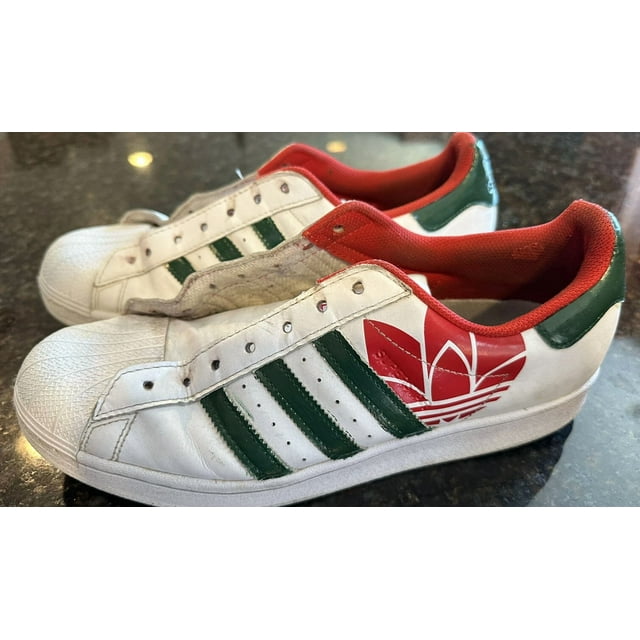 Rare Adi-das Superstar Originals Trefoil Mens 9.5 RED GREEN WHITE Sneaker