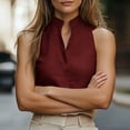 thumbnail image 5 of Tank Tops for Women Casual Breathable Linen Blouse Spring Sleeveless Stand Up Collar V Neck Plain Colours Bodycon Comtable Everyday Leisure Vest Womens Summer Tops Wine Red M, 5 of 8