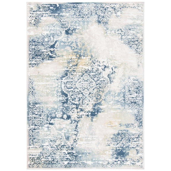 SAFAVIEH Skyler Luka Distressed Area Rug, Navy/Gold, 4'5" x 6'5"