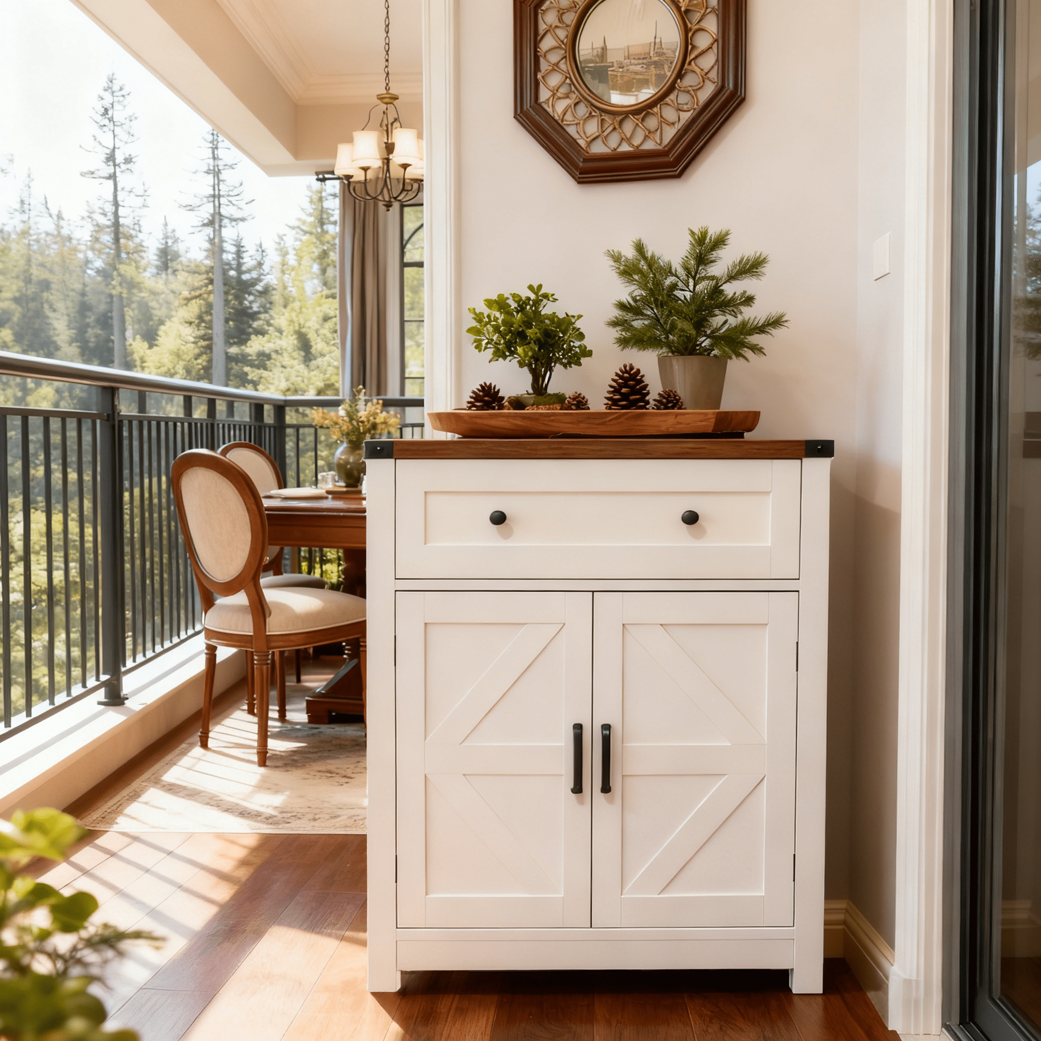 Mintazer Farmhouse Sideboard Cabinet with Barn Doors & Drawer, Rustic Storage Cabinet for Kitchen & Living Room, White