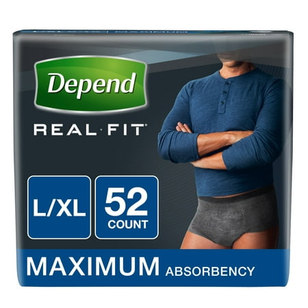 Depend Real Fit Incontinence Briefs for Men, Maximum Absorbency, L/XL, 52