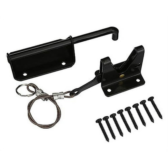 Heavy Duty Gravity Latch with Cable | for Wood Fences | Pad-Lockable Perfect for Drive Gates | Sturdy Design | Zinc-Plated Steel | Black