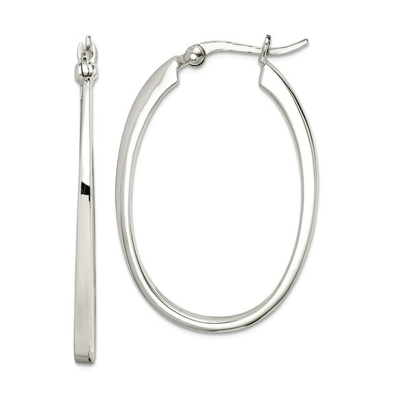 925 Sterling Silver Polished Hinged post Flat Square Tube Oval Hoop Earrings 38x27mm Wide Hoop Earring for Women