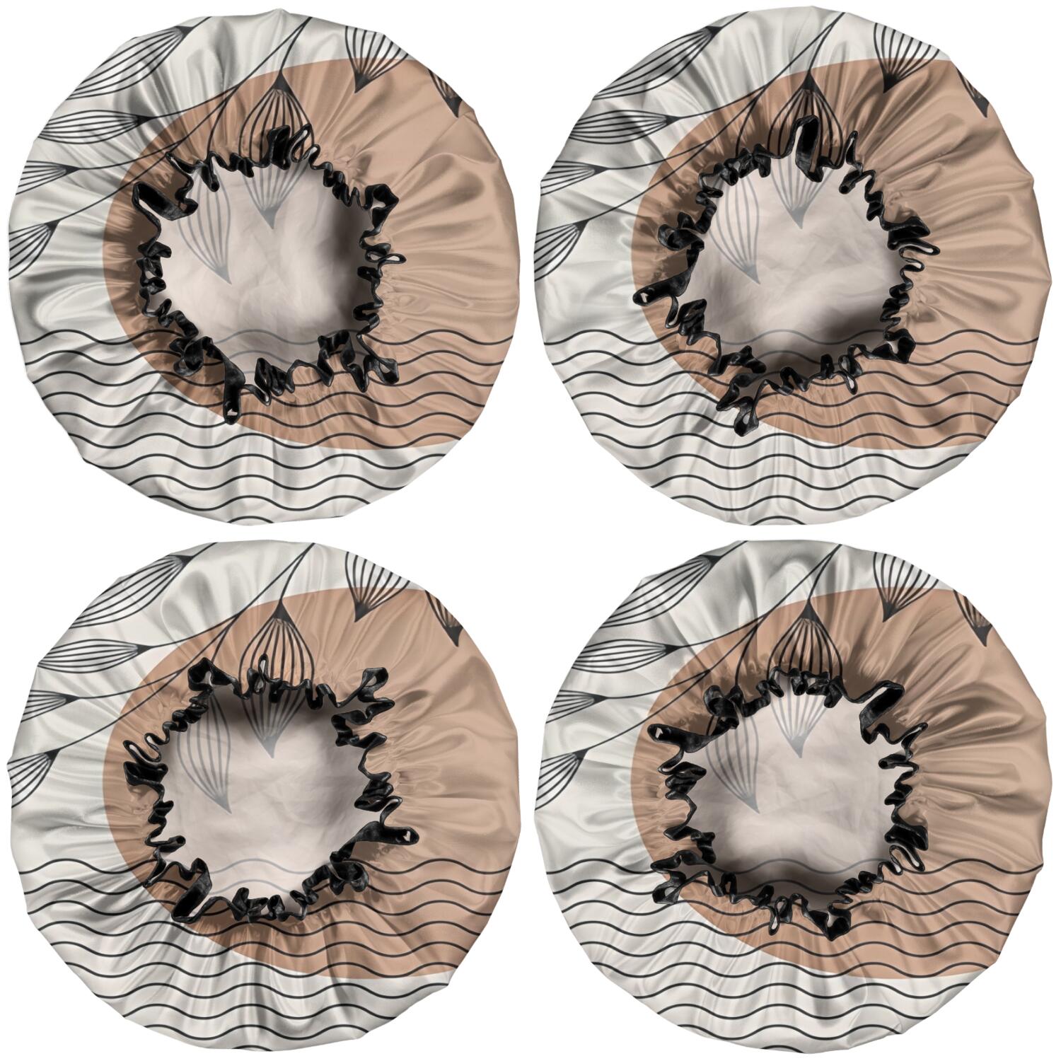 Shower Caps,Brown Boho Abstract and Plant Pattern Waterproof Shower Cap for Women 4 Pieces,Double Reusable Hair Cover for Shower PEVA Elastic Stretch Hem