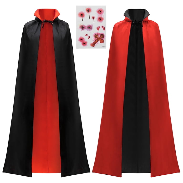 Capa De Vampiro Reversible Para Niños – Roja Y Negra – Capucha – 140 Cm – Halloween Y Carnaval