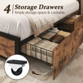 thumbnail image 2 of Fluest Queen Bed Frame with 2-Tier Storage Headboard, USB Port and LED Light, 4 Storage Drawers, Brown, 2 of 7