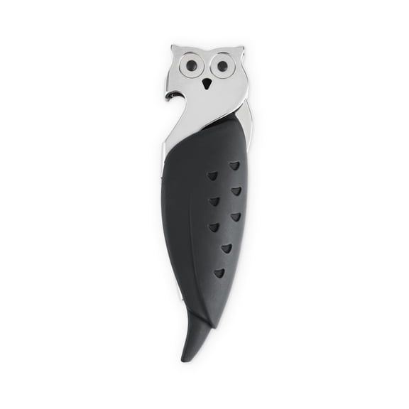 True Cahoots Owl Double Hinged Waiters Corkscrew, Wine Opener, Wine Key for Servers, Manual Wine Bottle Opener, Travel Corkscrew, Set of 1, Black