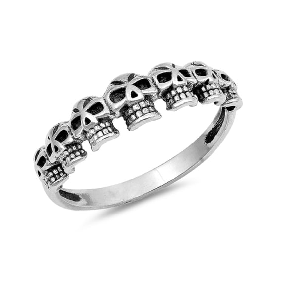 Sterling Silver Half Way Skulls Band Ring