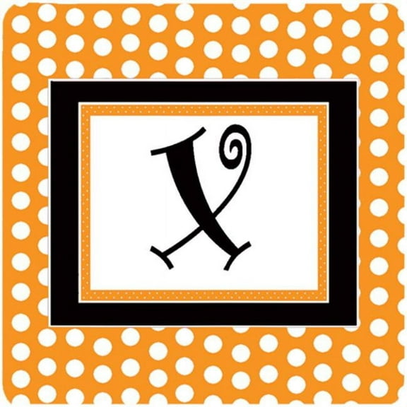 Set of 4 Monogram - Orange Polkadots Foam Coasters Initial Letter X