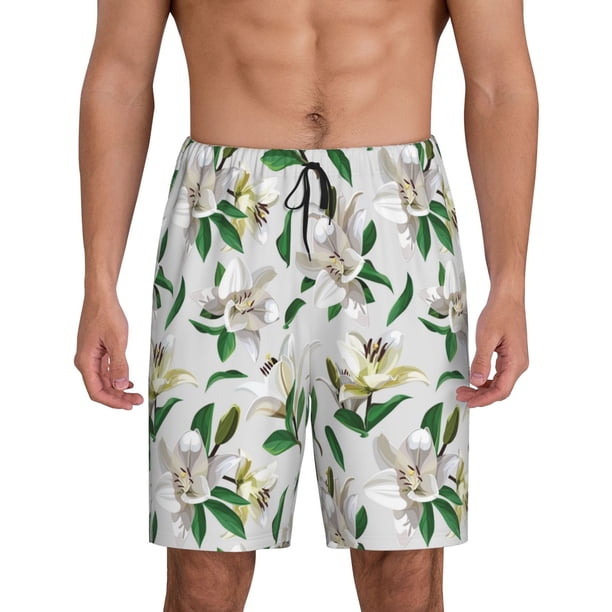 Fotbe Lilies Flowers Pantalones Cortos de Pijama para Hombre, Ropa de Dormir, Pantalones de Pijama Cortos para Hombre-Large