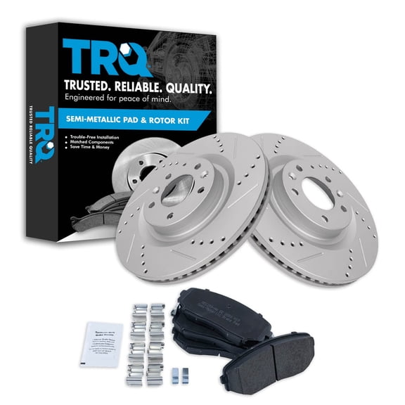 TRQ Front Performance Brake Pad & Rotor Kit Brake Pads Brake Rotors Set Semi-Metallic Premium G-Coated Fits Select 2007-2015 Mazda CX-9