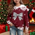 thumbnail image 2 of Byoo Toddler Girls Silver Bow Snowflake Sweatshirt Crewneck Long Sleeve Holiday Casual Pullover Sweatshirt,, 2 of 4