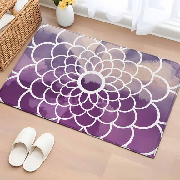 2x3 Ft Entryway Area Rug, Purple Flowers Kitchen Rug Runner Washable Floor Mat, Watercolor Ombre Abstract Floral Geometric Non Slip Indoor Door Mat Throw Carpet for Bathroom Living Room Bedroom