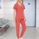 thumbnail image 4 of Conjunto de traje médico para mujer, ropa de trabajo lavable a máquina, suave, con bolsillos, uniforme para enfermería, Top y pantalones para correr Naranja, 4 of 6