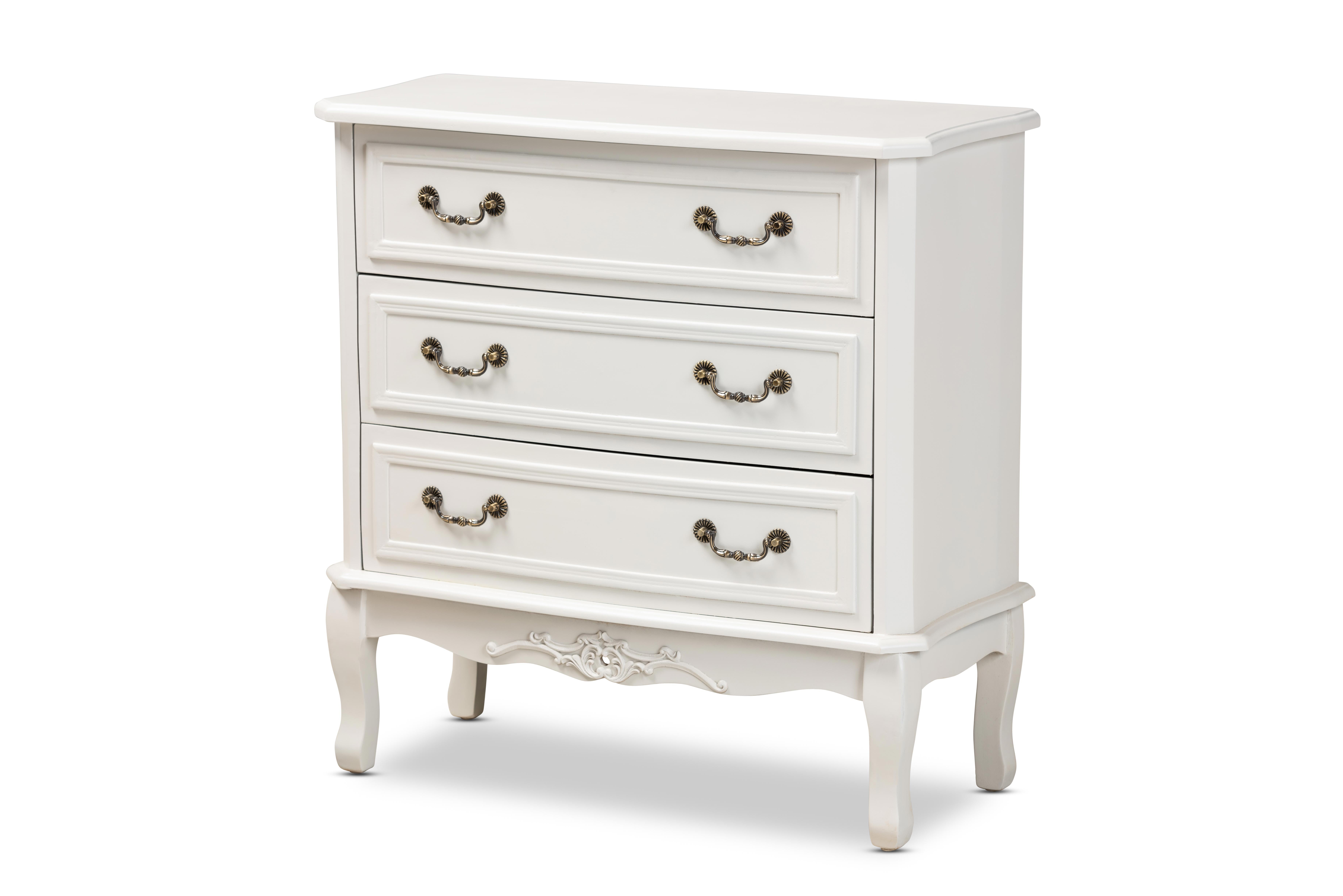 Baxton Studio Select 3-Drawer Vertical Chest, Medium Density Fiberboard, Brass Hardware, White