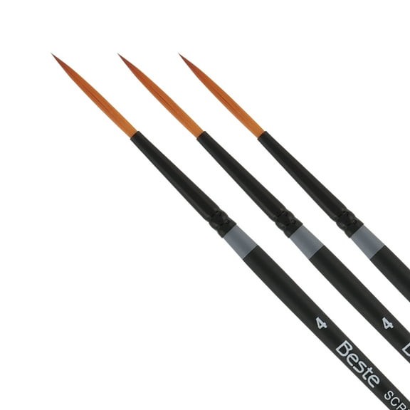 Creative Mark Beste Golden Taklon Script Liner #4 - 3 Pack Artist Paint Brush, Professional Watercolor Brushes, For Acrylic Painting, Short Handle, Sharp Edges, Hand-Tied & Shaped