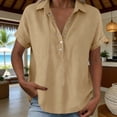 thumbnail image 5 of Ashirexll Summer Tops for Women Fashion Casual Linen Color Turtleneck Long Sleeve Button and Snap V-Neck Top Short Sleeve V-Neck Top, 5 of 6