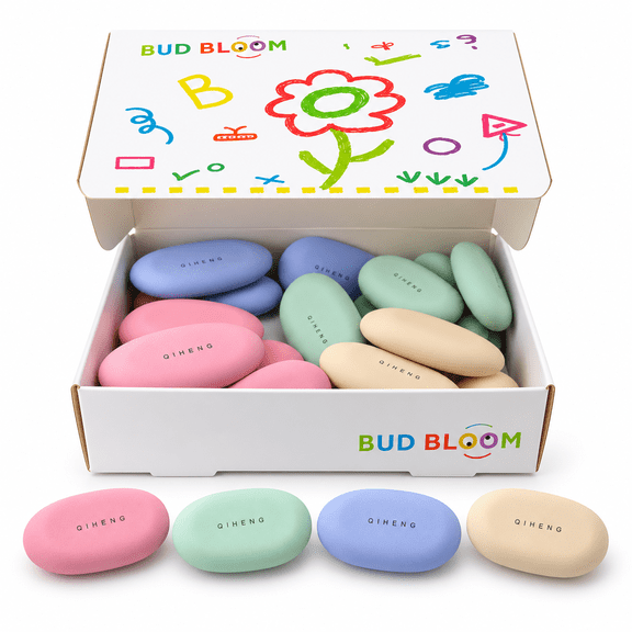 28 Pack Oval Erasers with Storage Box, Soft Pastel Color Pencil Erasers for Writing and Creative Use