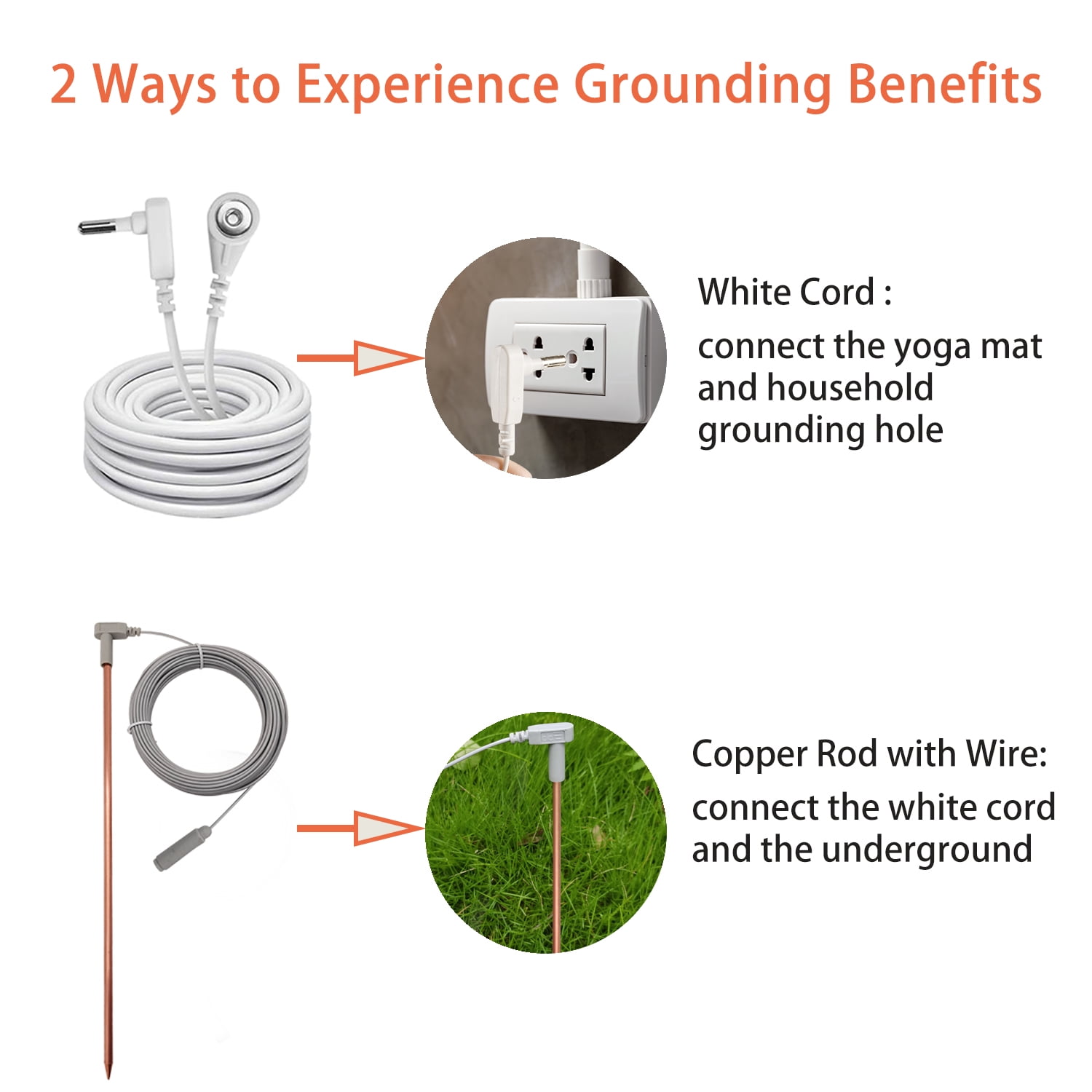 24" x 16" Grounding Mat Kit Non Slip Meditation Pad 3mm Yoga Mat with 15ft Grounding Cord & 12"Copper Ground Rod with 40ft Wires,Purple