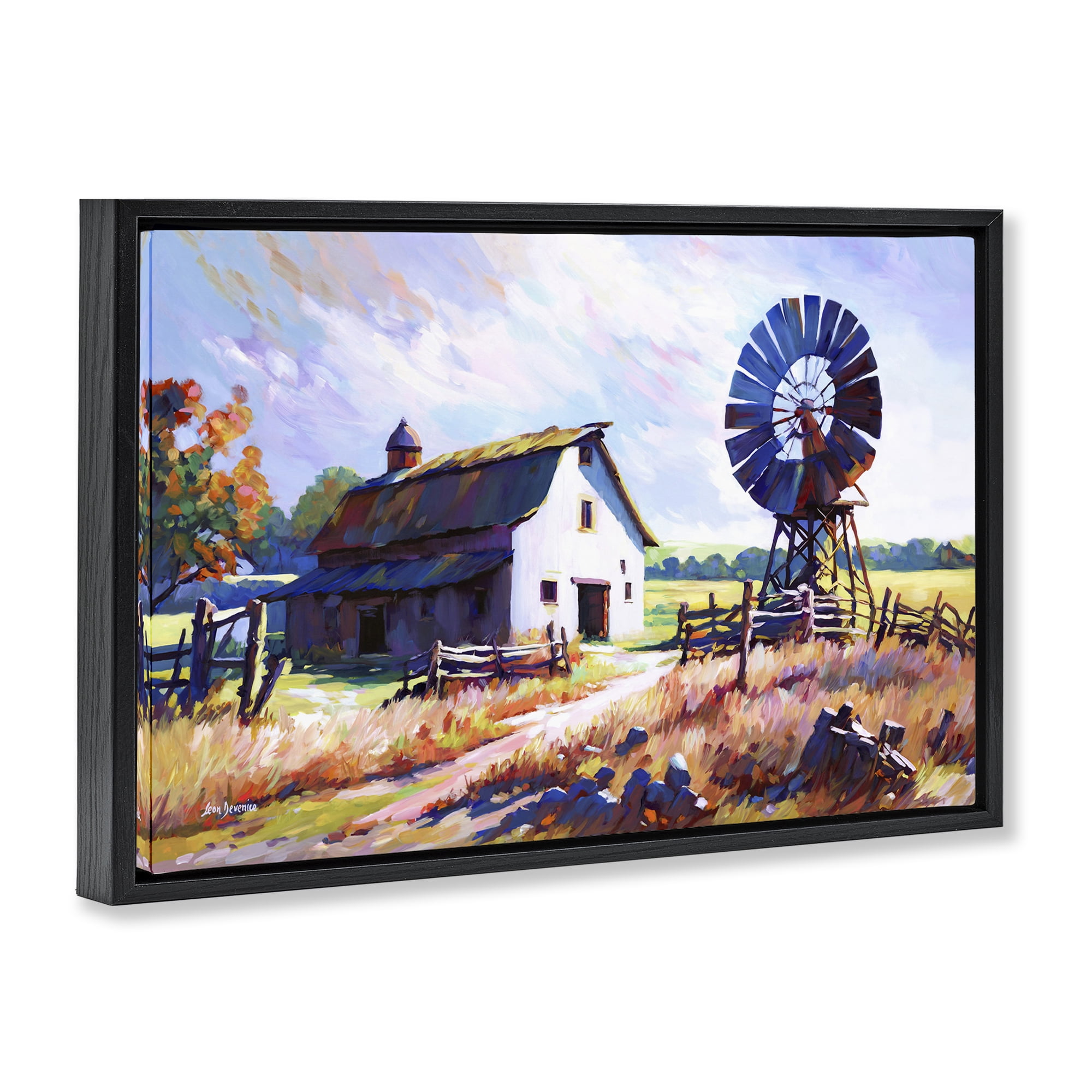 Stupell Industries Countryside Serenity Landscape Landscape Painting Black Floater Framed Canvas Art Print Wall Art, 31 x 21