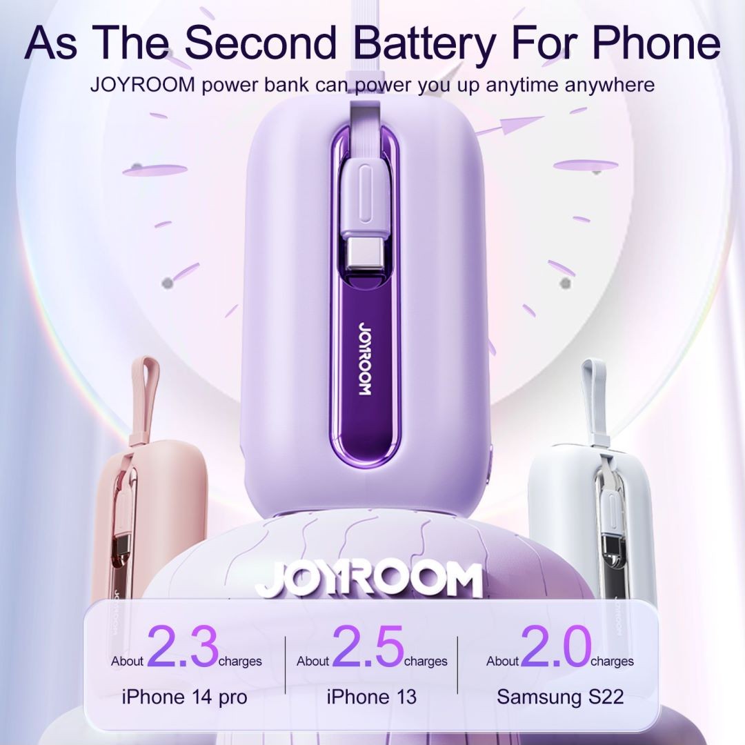 JOYROOM 10000mAh Power Bank with Built-in Cables, 22.5W Fast Charging, Purple photo 4