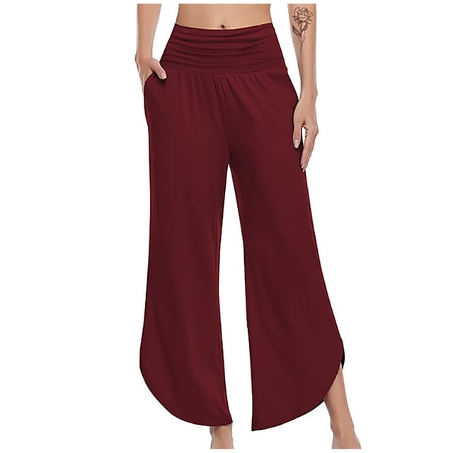 Pantalon Palazzo Large pour Femmes, Décontracté, Jambe Droite, Taille Haute, Extensible, Coupe Décontractée avec Poches