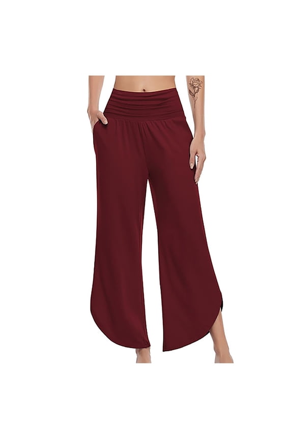 Womens Wide Leg Pants Sweatpants Solid Color Comfortable Leisure Nine-Point Pants Sweatpants Yoga Pants Wine M US:6