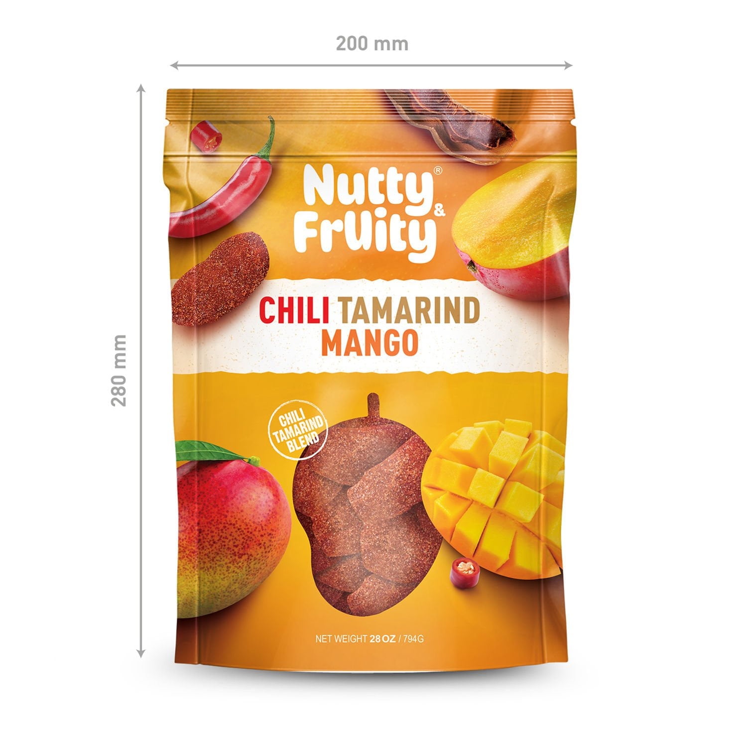 Nutty & Fruity Chili Tamarind Mango, Exotic Sweet-Heat Snack, 28 oz. With White Bowl By OMA