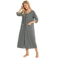 thumbnail image 5 of Eternatastic Womens Zipper Robe 3/4 Sleeves Loungewear Dress Full Length Sleepwear Pockets Housecoat Nightgown Long Bathrobe, 5 of 7