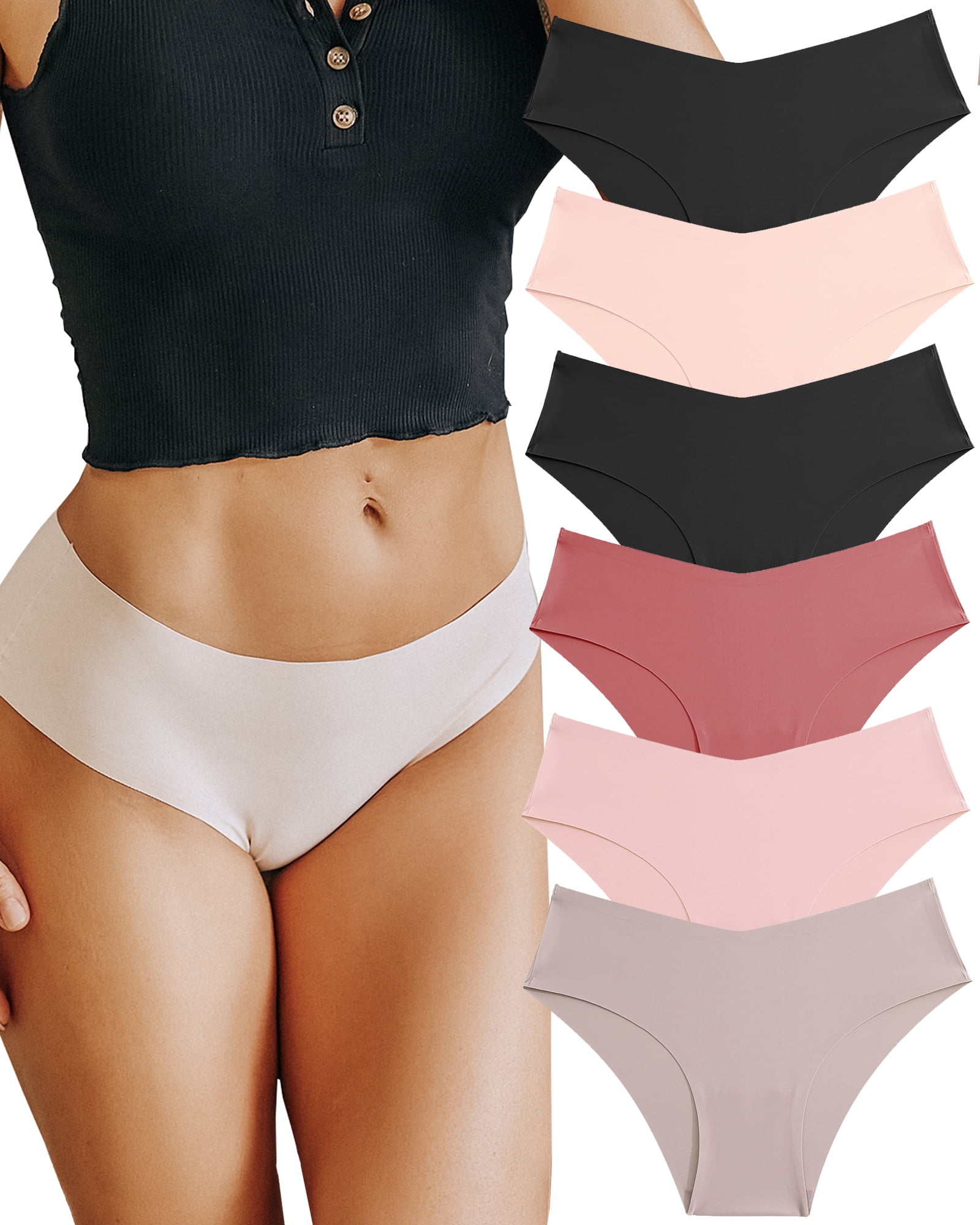 Finetoo 6 Pack Seamless Underwear For Women No Show Hipster Bikini Panties  Soft Stretch Invisibles Briefs cheeky XS-L 
