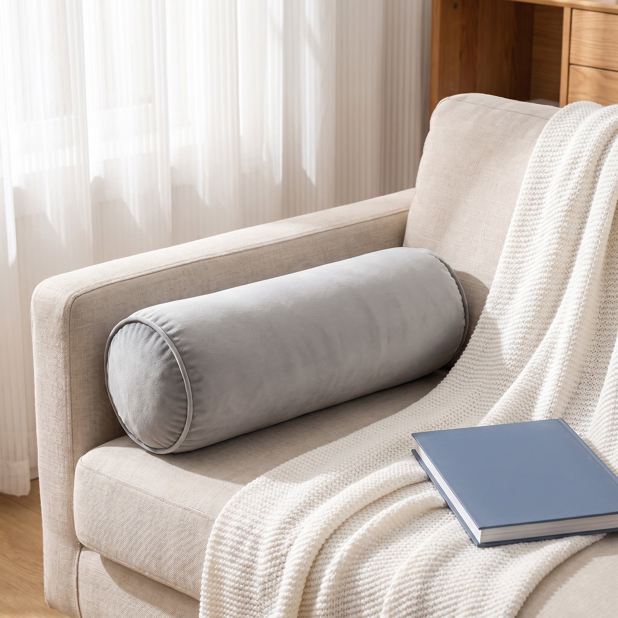 Unique Bargains Lumbar Support Wool Pillow for Back Support Gray 19.7"x6.7"