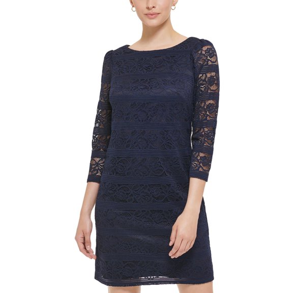 Jessica Howard Womens Lace 3/4 Sleeves Shift Dress